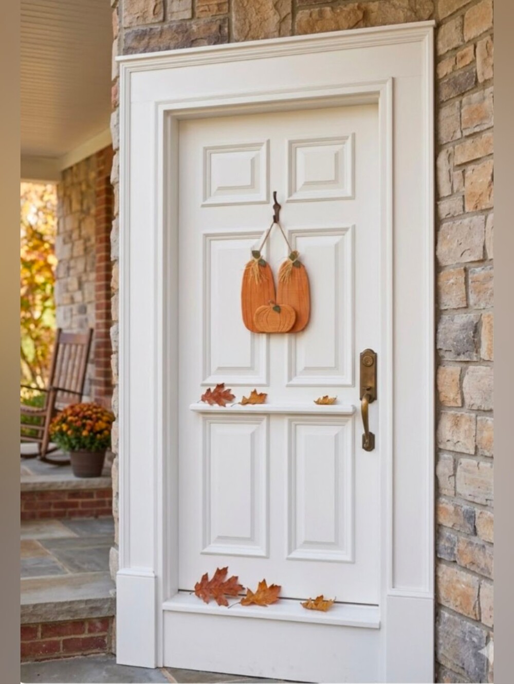 Wooden Hanging 3 Pumpkin Sign Fall Decor Orange Green Tan